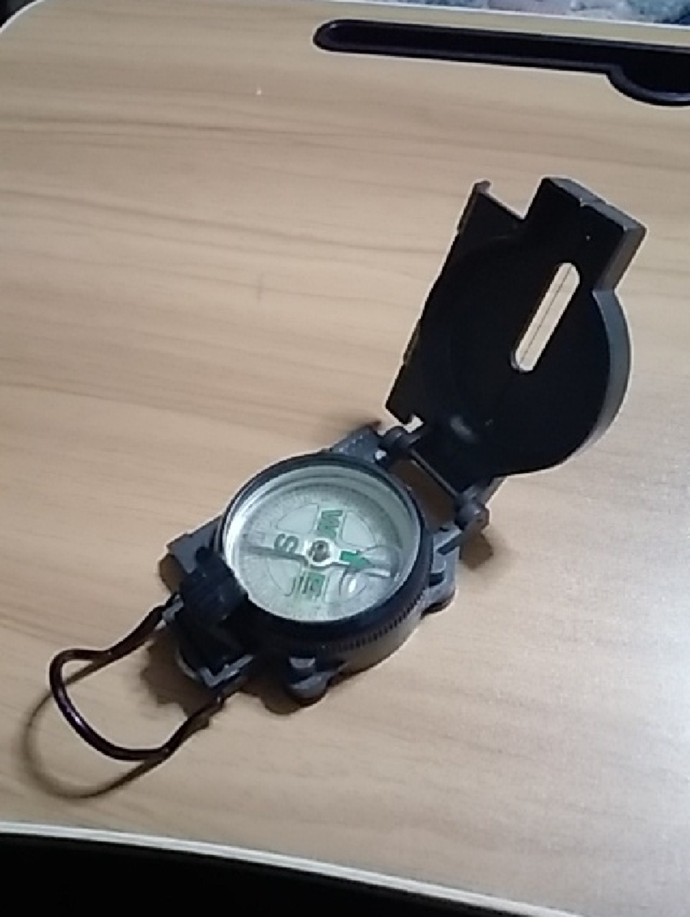 Military Style Folding Lensatic Compass - Black with Green Dial
